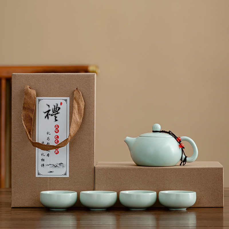 Bộ ấm trà du lịch gốm sứ tráng men kèm hộp quà VIVIT