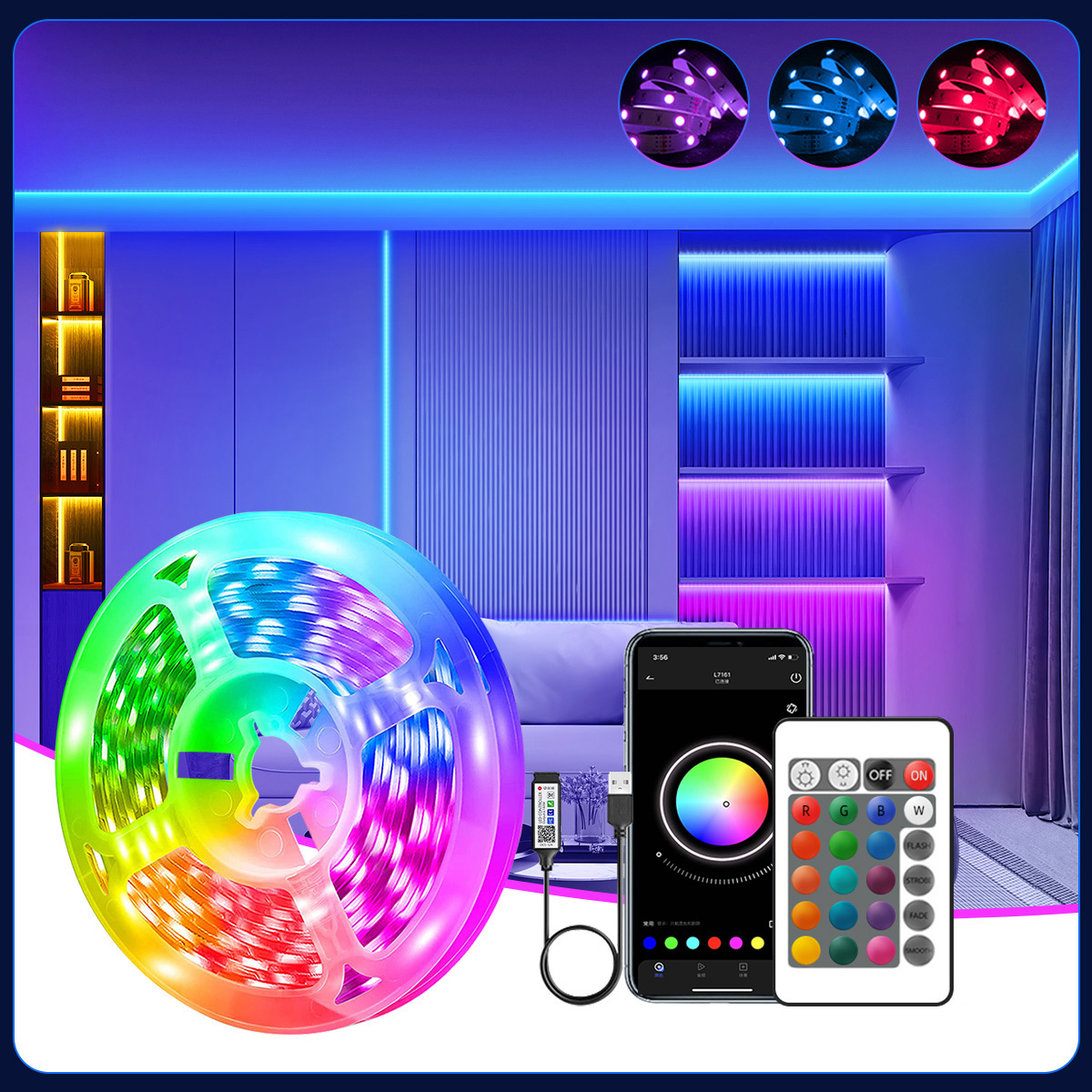 Dây Đèn LED RGB 5m Cảm Ứng Nhạc, Điều Khiển App & Remote - ảnh 2