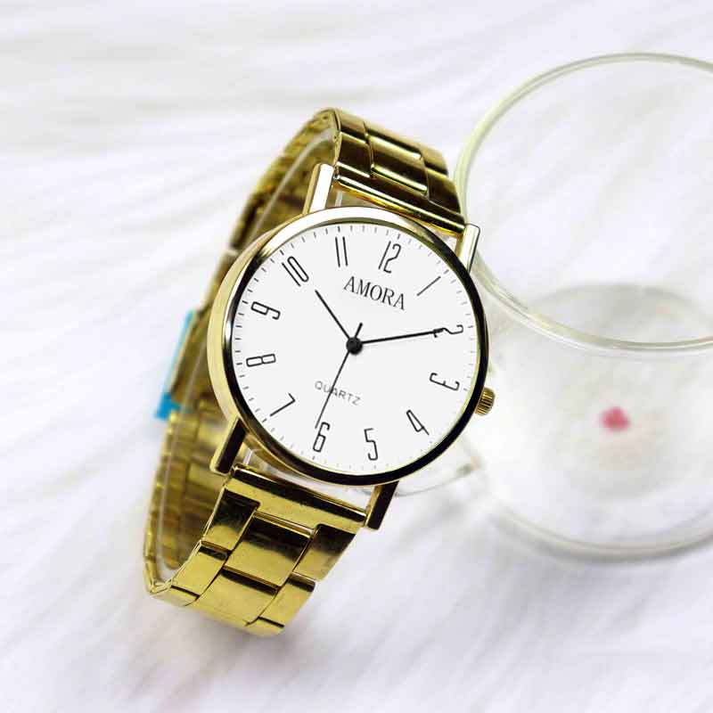 Đồng hồ nam dây thép mạ vàng - ảnh 2, mặt trắng số thường