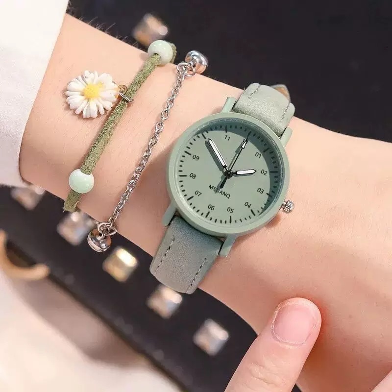 Đồng hồ nữ dây da mini phong cách vintage kèm vòng hoa cúc máy Quartz VIVIT