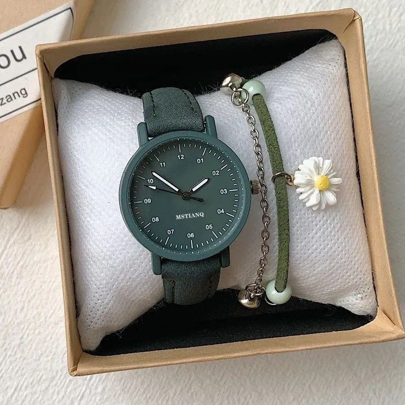 Đồng hồ nữ dây da mini vintage - ảnh 3, trong hộp quà tặng kèm vòng hoa cúc