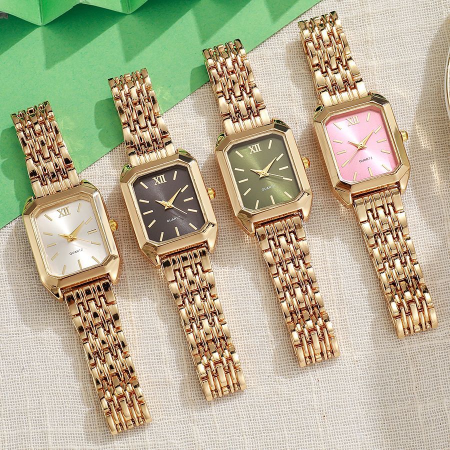 Đồng hồ nữ mặt vuông dây thép mạ vàng phong cách vintage máy Quartz VIVIT